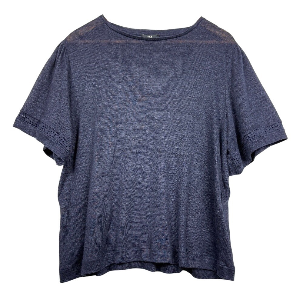 C&A Womens Short Sleeve Knit Linen Tee Shirt Top Sz L NWOT Breathable Minimalist